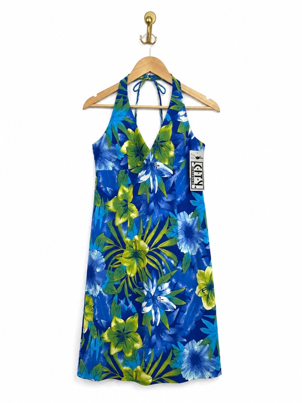 City Triangles Blue & Green Tropical Halter Dress